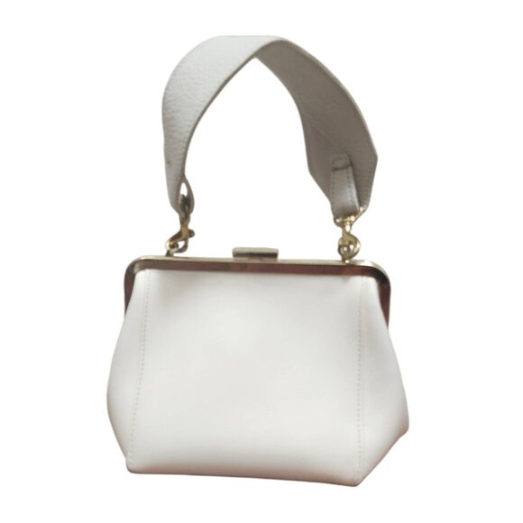Clare V. Frame Top Handle Bag White Leather Gold Kiss-Lock Clasp Chic - Picture 9 of 15